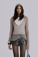 Naia Loose Knit Hooded Top in Clay