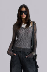 Naia Loose Knit Hooded Top in Charcoal