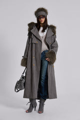 Vania Oversized Faux Fur Hooded Trench Coat
