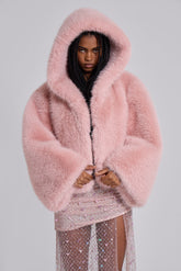 Mara Oversized Faux Fur Coat in Pink