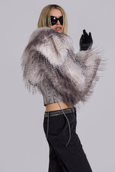 Haka Faux Feather Fur and Leather Jacket