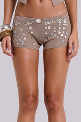 Azalea Button Knit Mini Shorts In Sand