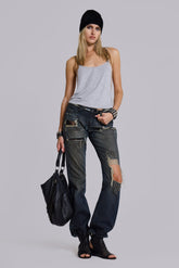 Tori Distressed Lace Low Rise Bootcut Jeans
