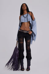 Zain Shredded Bootcut Jeans in Black