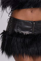 Viera Faux Fur and Leather Mini Skirt