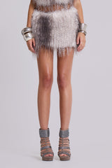 Haka Faux Feather Fur Mini Skirt