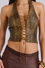 Vaca Whipstitch Faux Leather Corset
