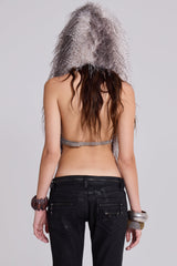 Haka Faux Feather Fur Backless Top