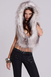 Haka Faux Feather Fur Backless Top