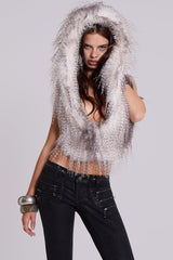 Haka Faux Feather Fur Backless Top