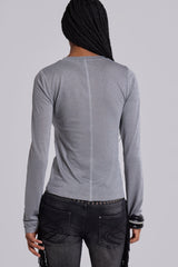 Xeni Glitter Long Sleeve Top in Silver