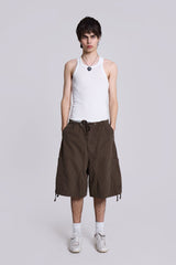 Brown Parachute Cargo Baggy Shorts