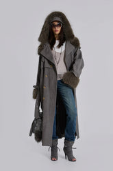 Vania Oversized Faux Fur Hooded Trench Coat