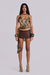 Lavinia Fringe Mini Skirt in Brown