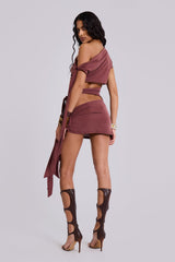 Mena Asymmetric Mini Dress in Sienna