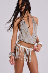 Xtal Studded Backless Plunge Top