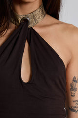 Zora Brown Backless Choker Top