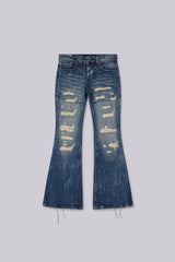 Washed Blue Laced Flared Jeans
