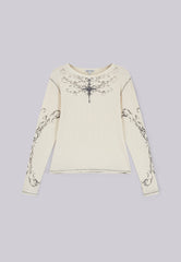 Ines Waffle White Long Sleeve Top