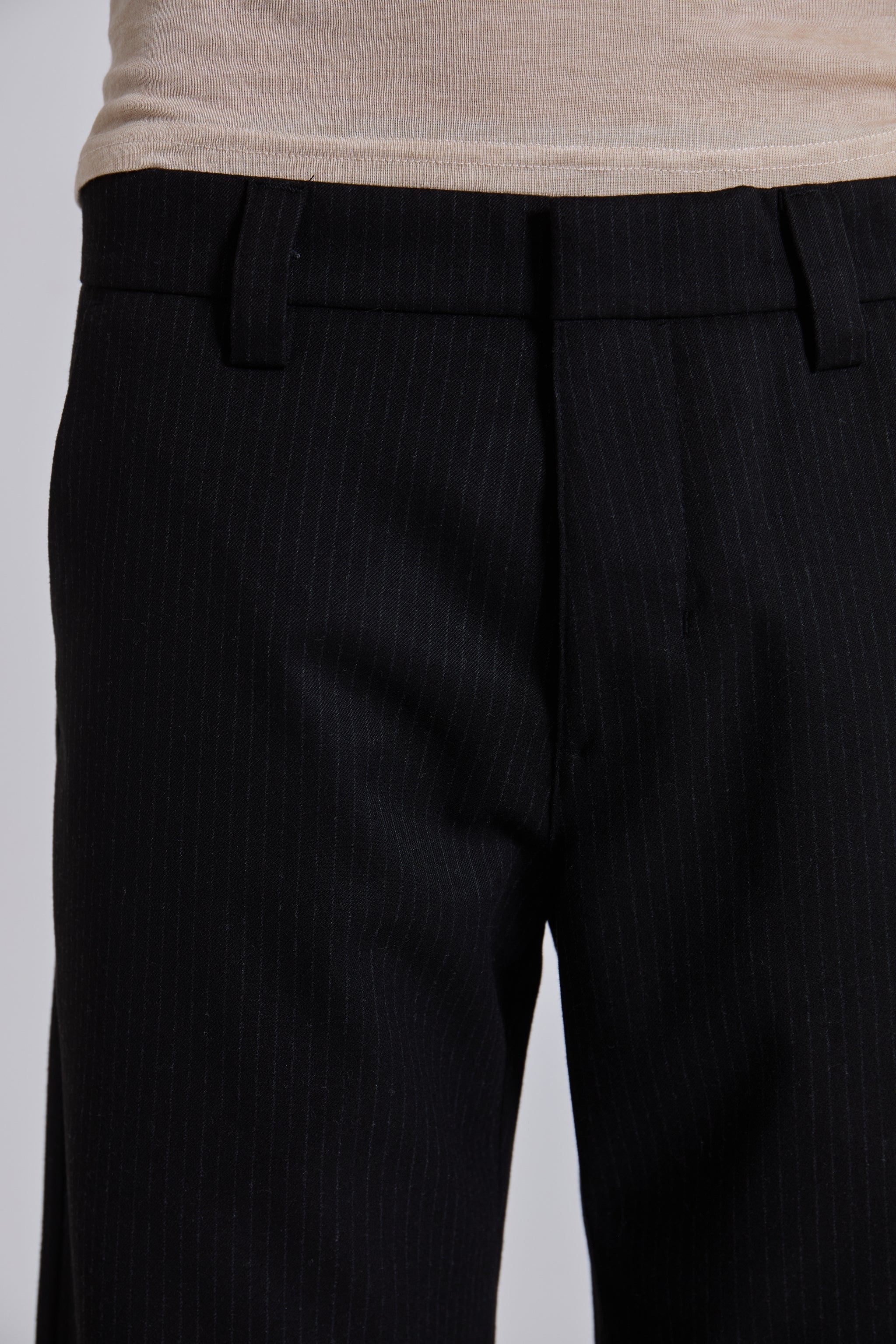 Black Pinstripe Stacked Straight Suit Pants