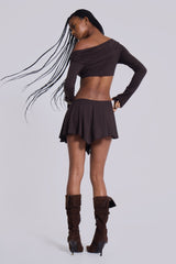 Dera Asymmetric Cut Out Mini Dress in Brown