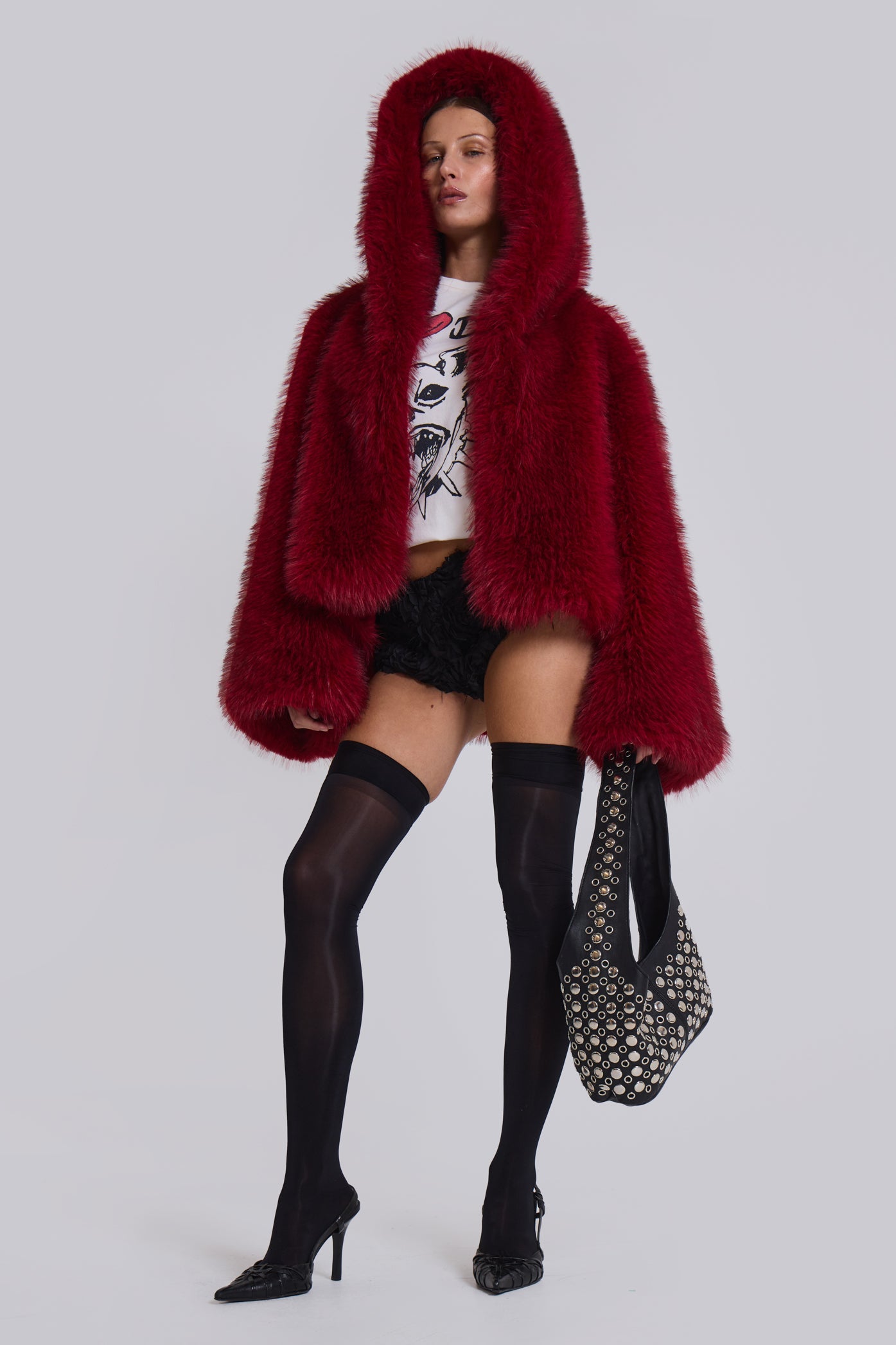 Mara Oversized Faux Fur Coat in Red