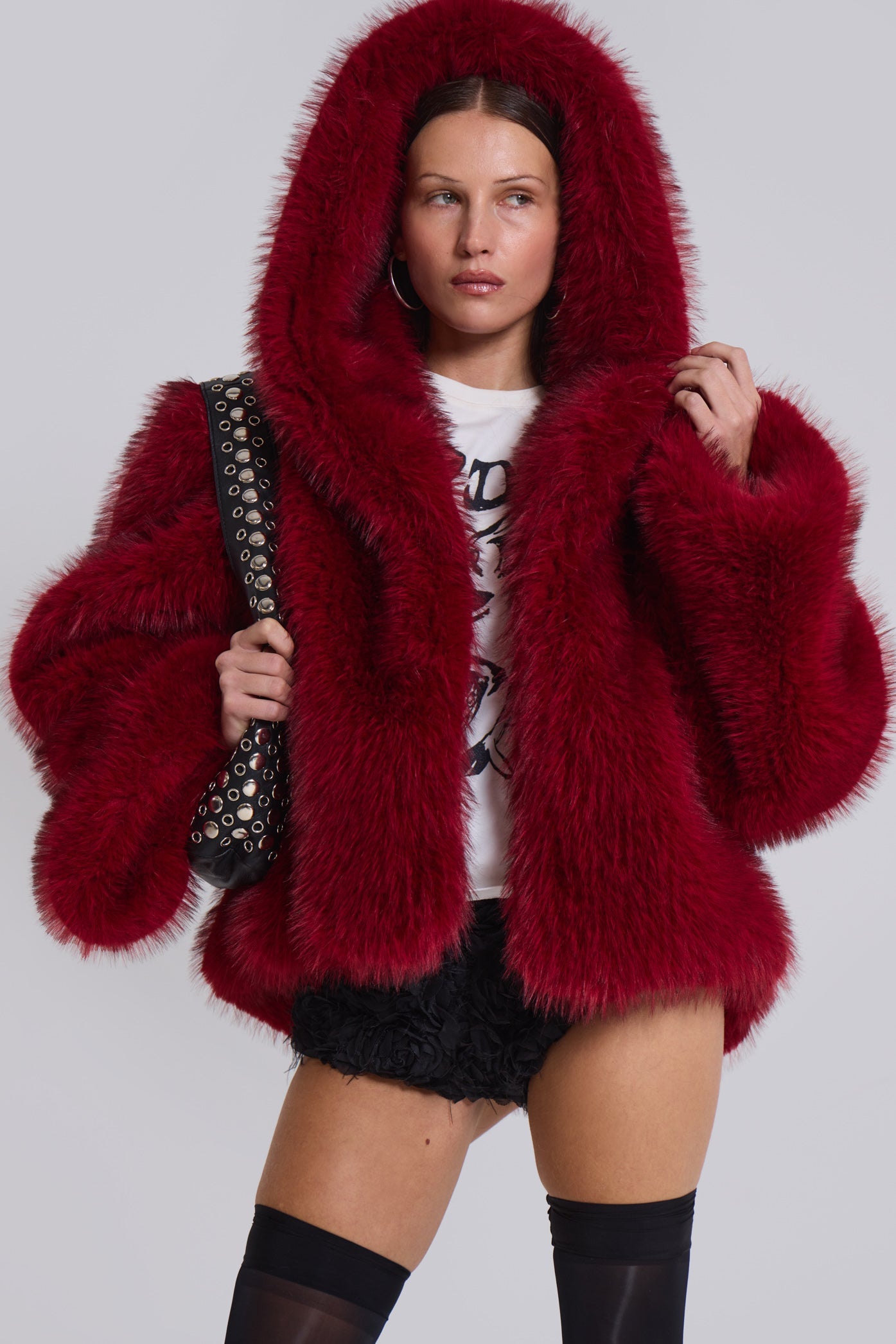 Mara Oversized Faux Fur Coat in Red