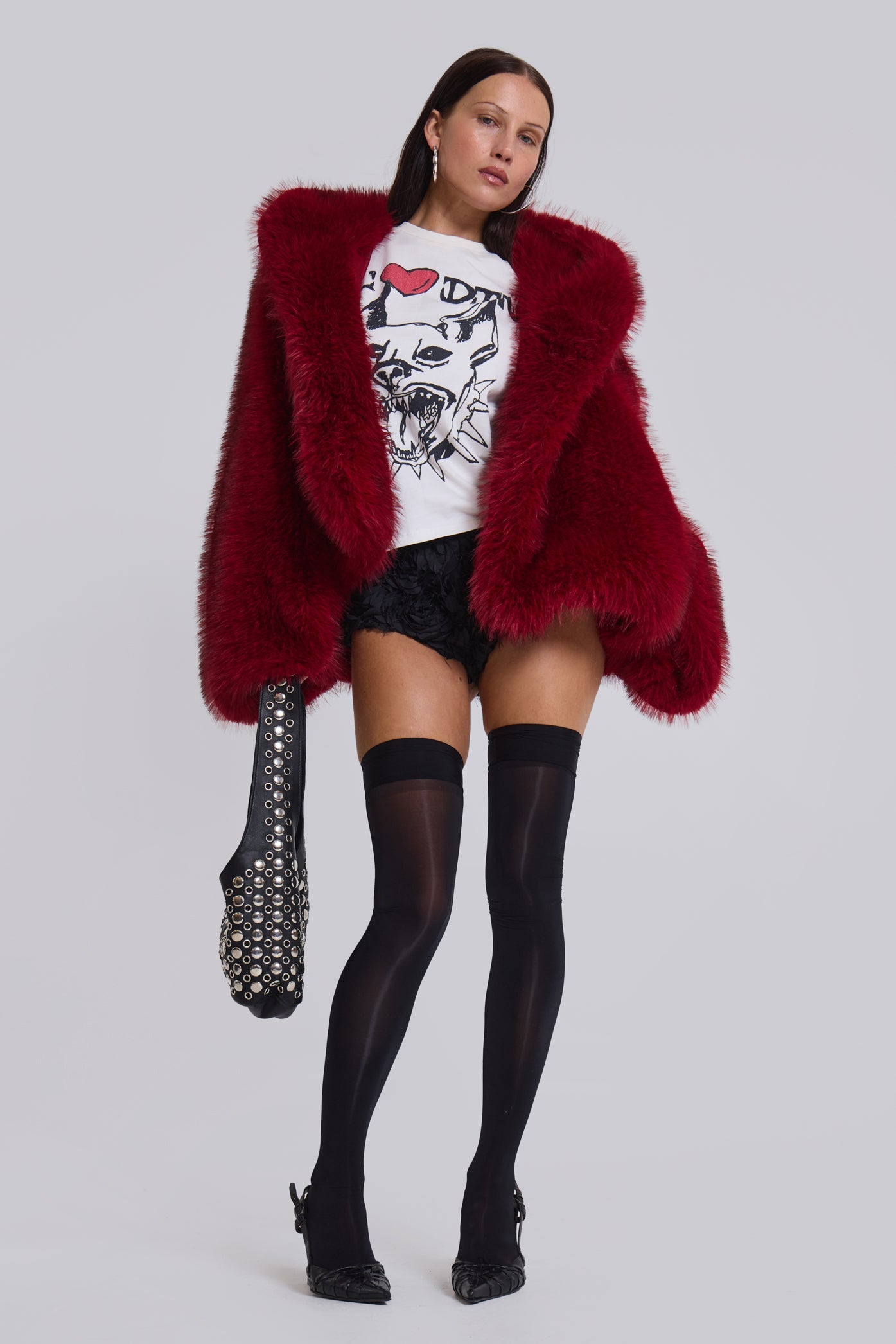 Mara Oversized Faux Fur Coat in Red