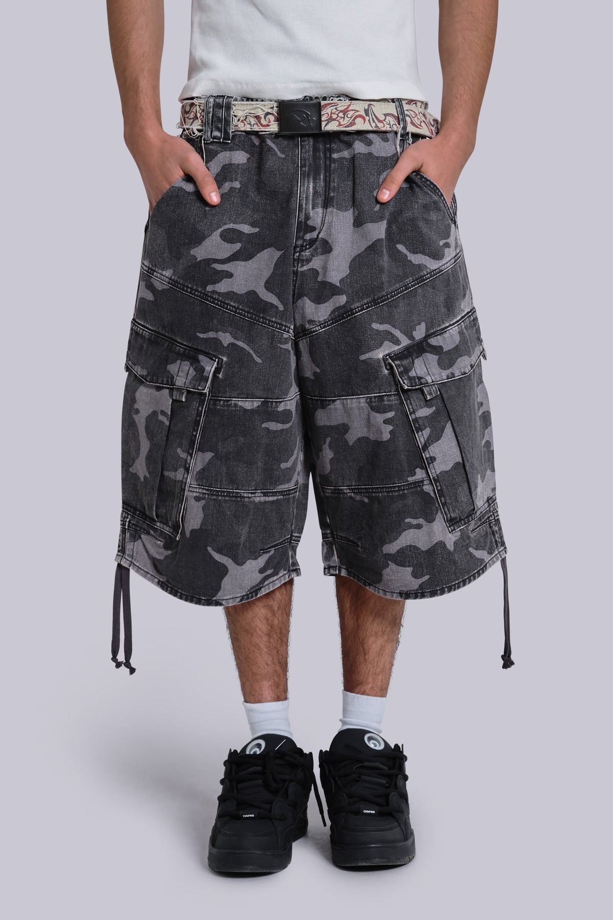 Black Cadet Camo Baggy Shorts