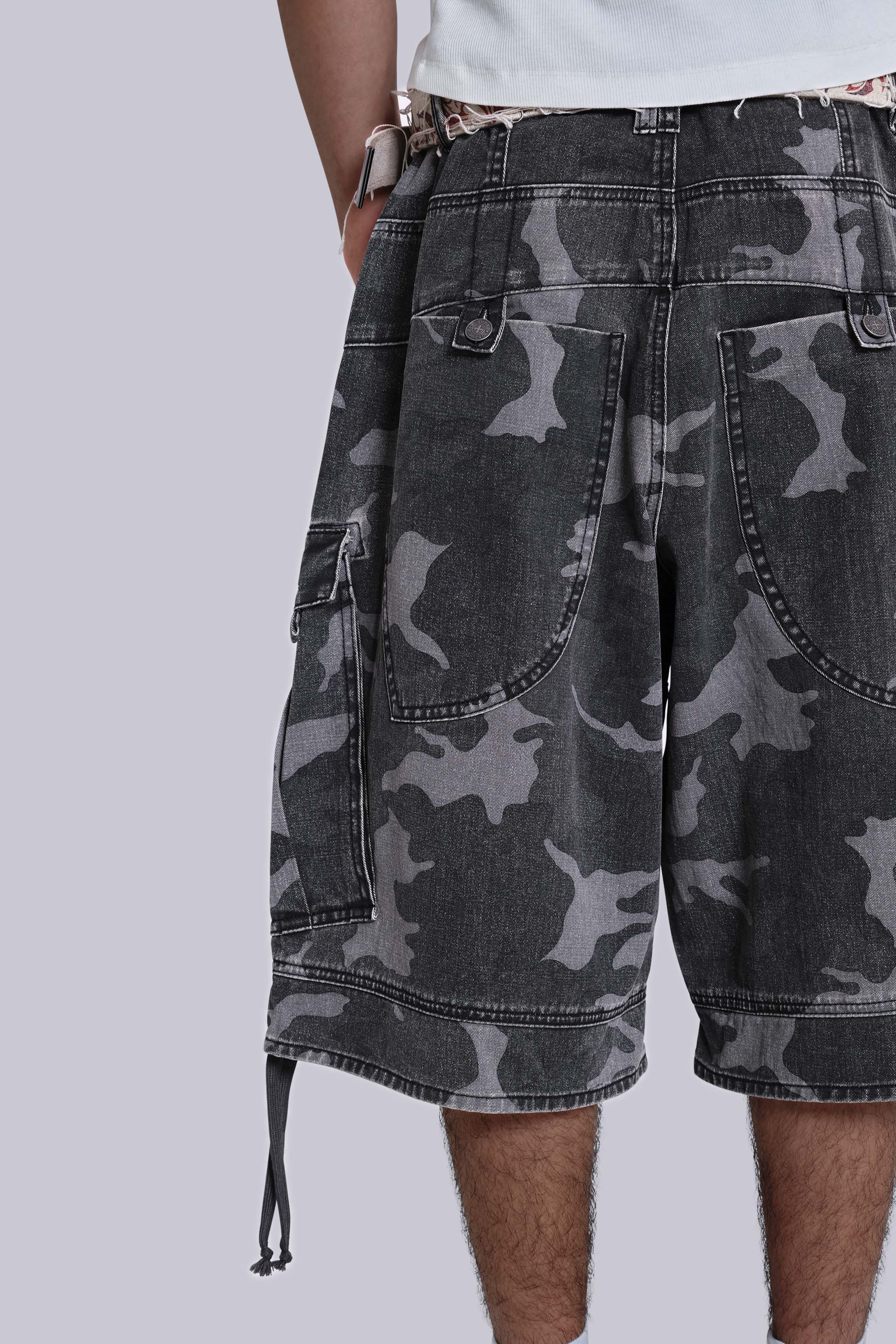 Black Cadet Camo Baggy Shorts
