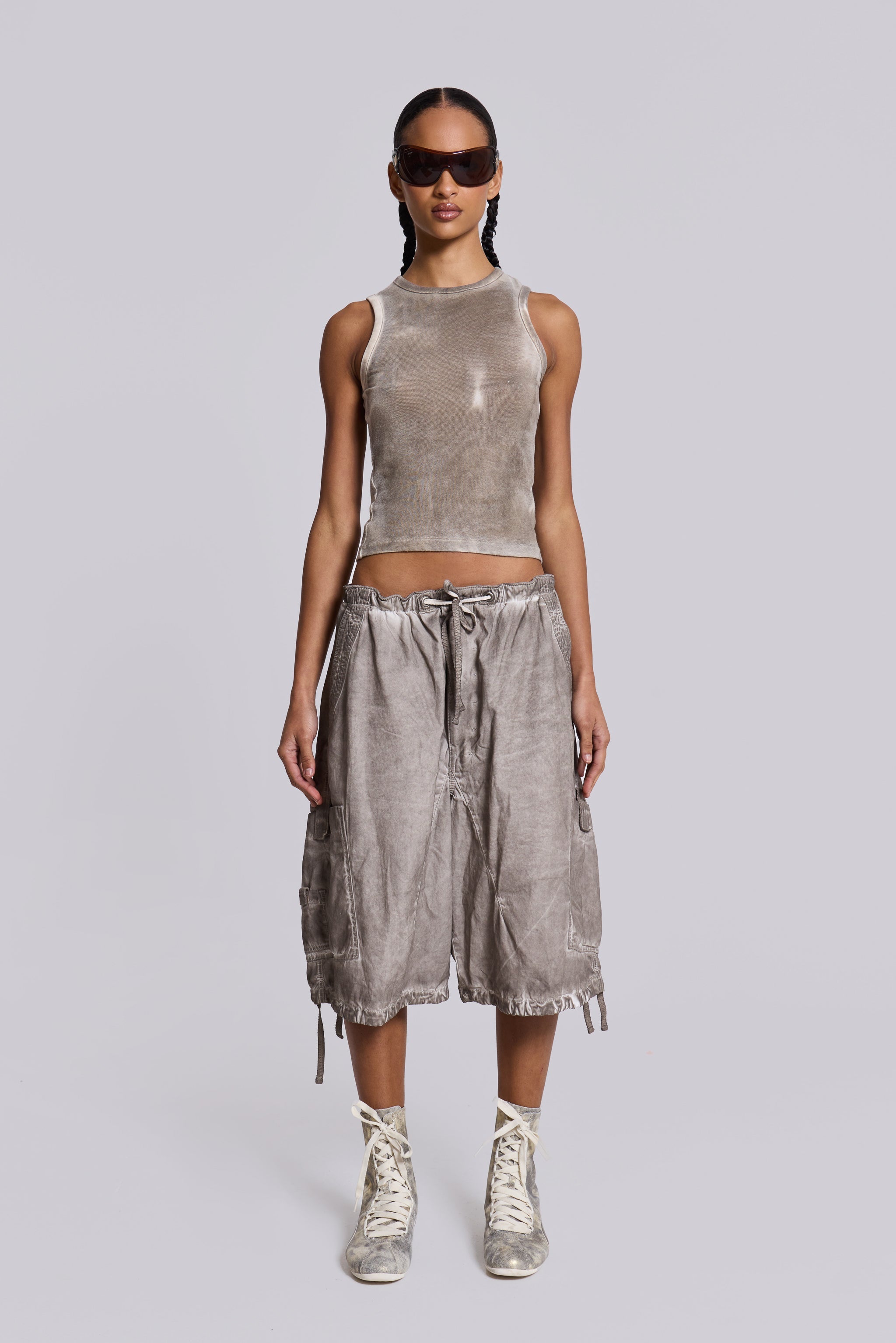 Stone Oil Wash Parachute Shorts