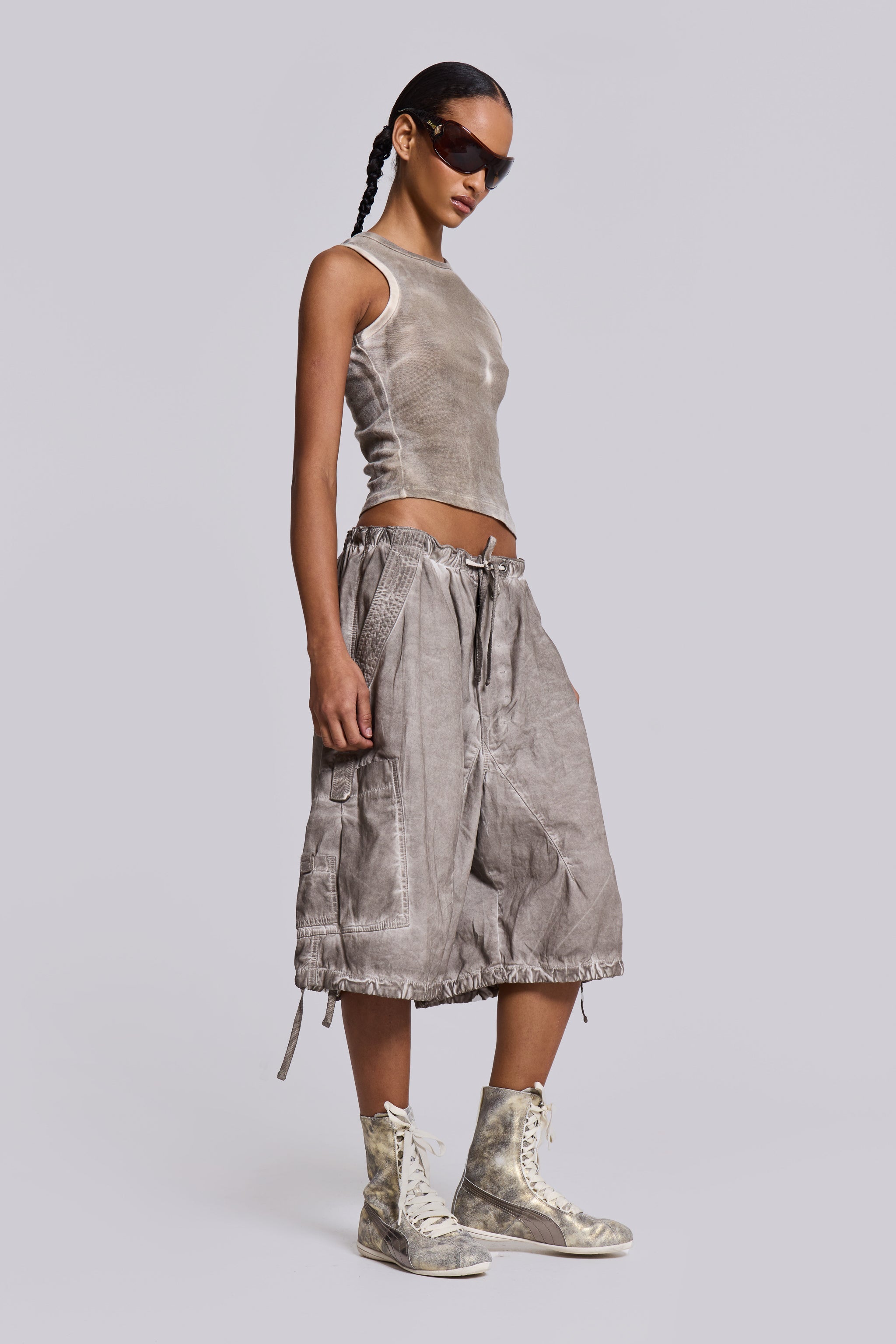 Stone Oil Wash Parachute Shorts