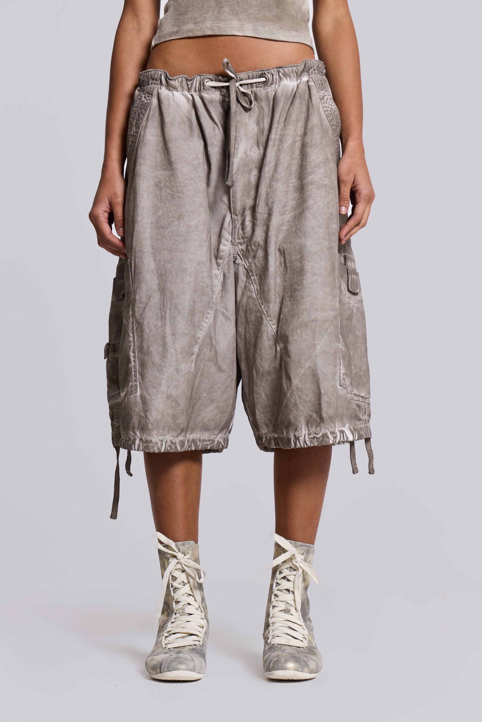 Stone Oil Wash Parachute Shorts