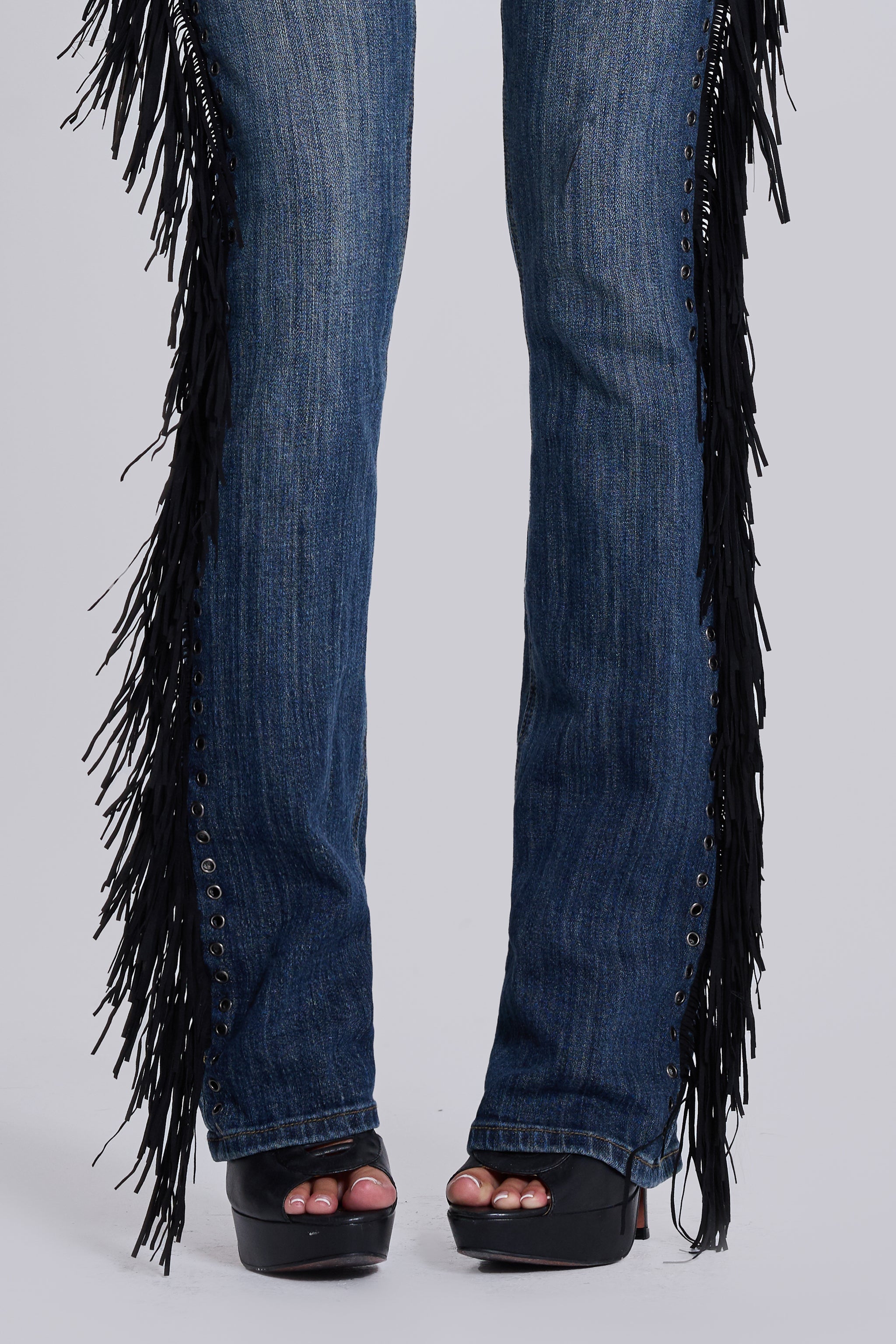 El Topo Fringe Bootcut Jeans in Blue Wash
