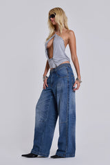 Nailed Studded Colossus Jeans in Mid Blue Wash