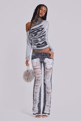 Zain Shredded Bootcut Jeans in Grey