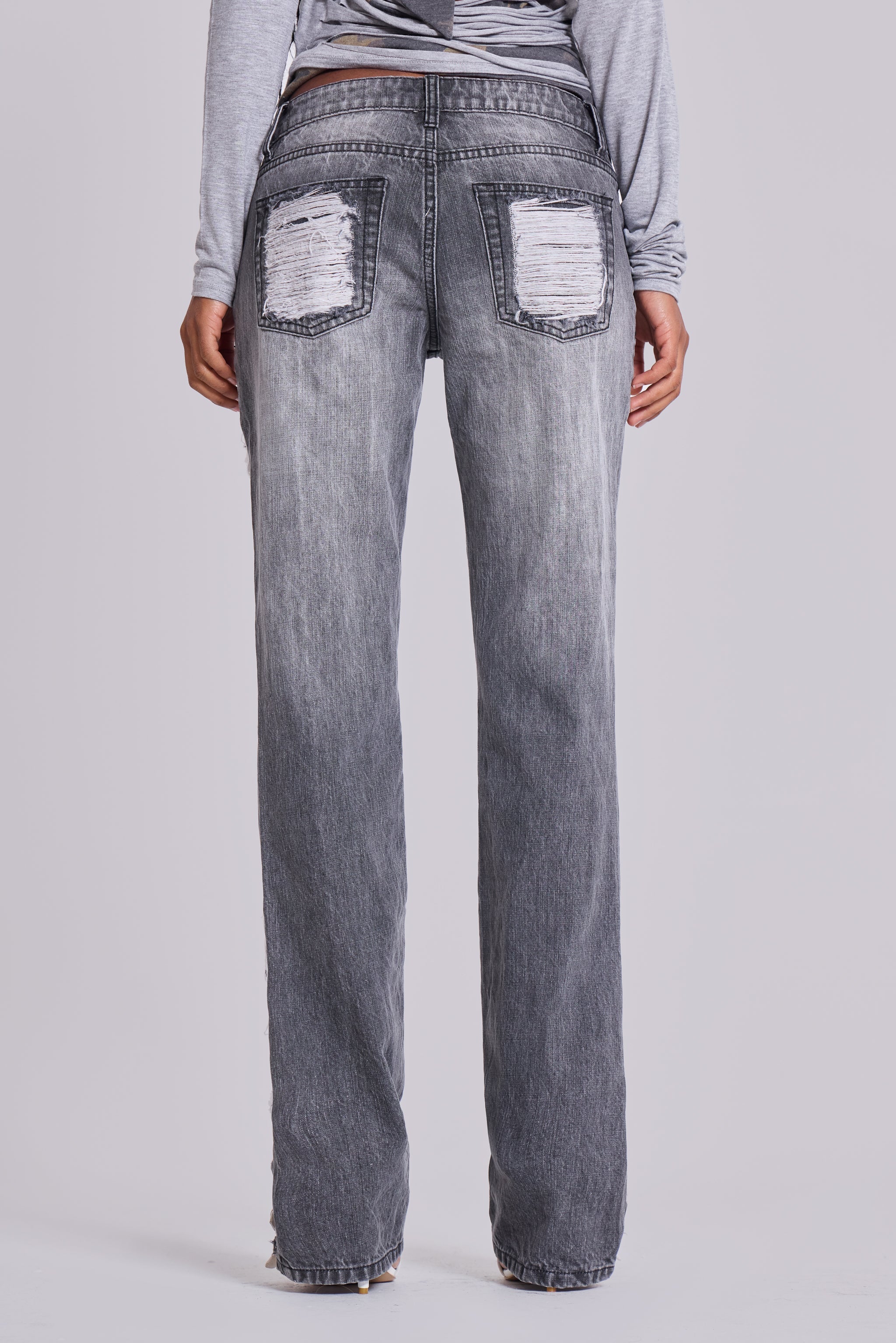 Zain Shredded Bootcut Jeans in Grey