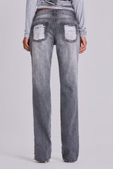 Zain Shredded Bootcut Jeans in Grey