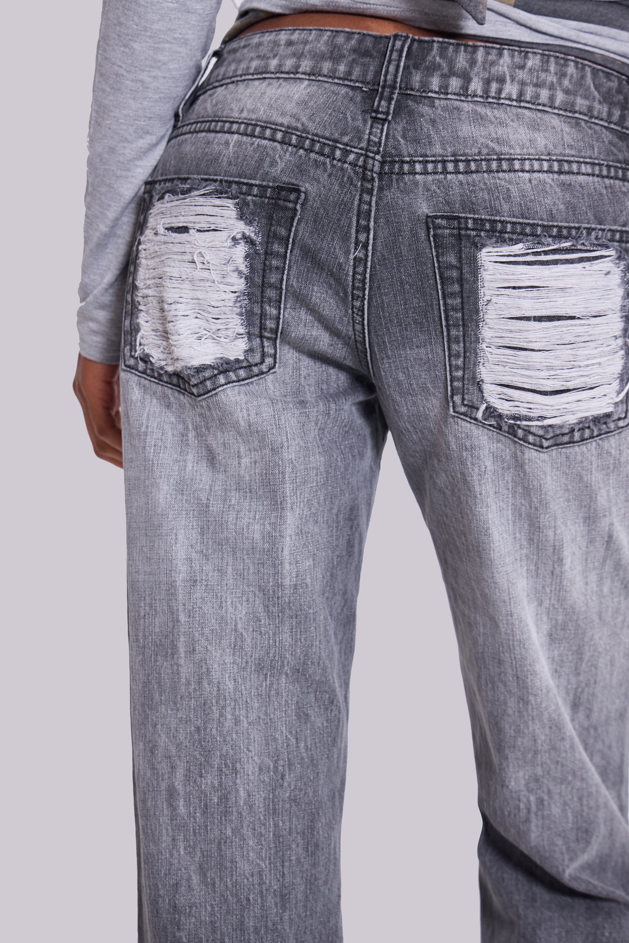 Zain Shredded Bootcut Jeans in Grey
