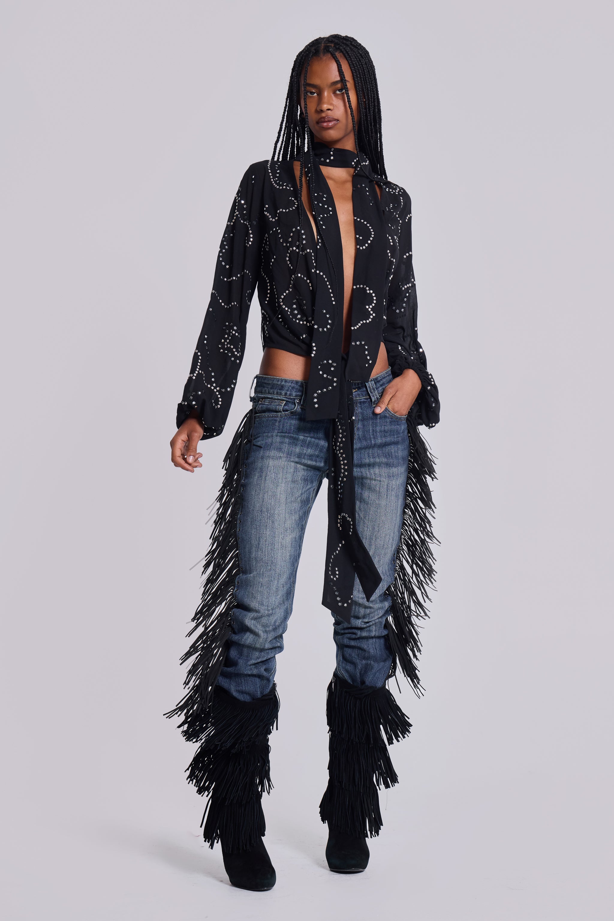 El Topo Fringe Bootcut Jeans in Blue Wash