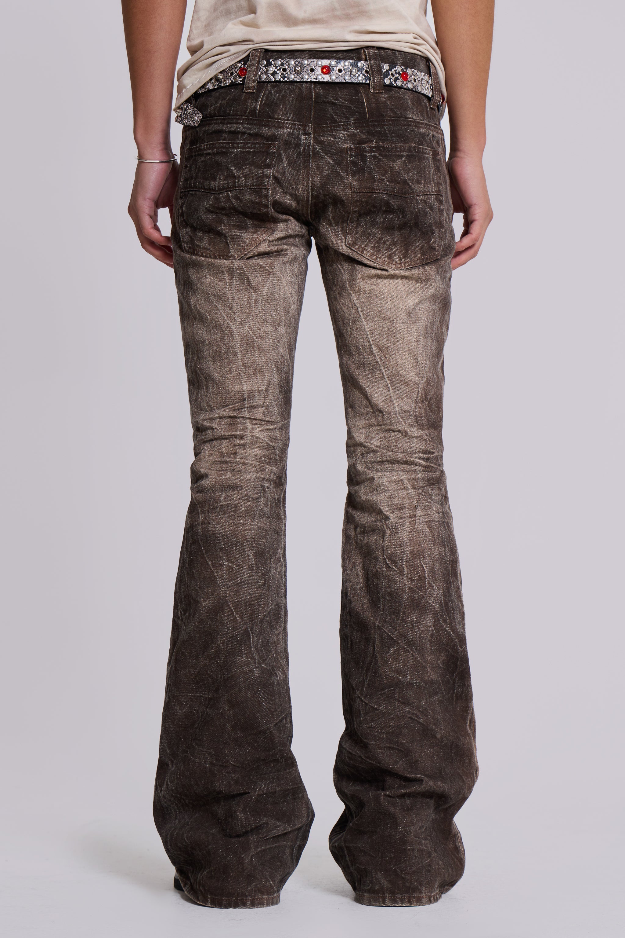 Brown Creased Drift Flared Jeans
