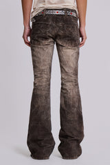 Brown Creased Drift Flared Jeans