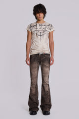 Brown Creased Drift Flared Jeans
