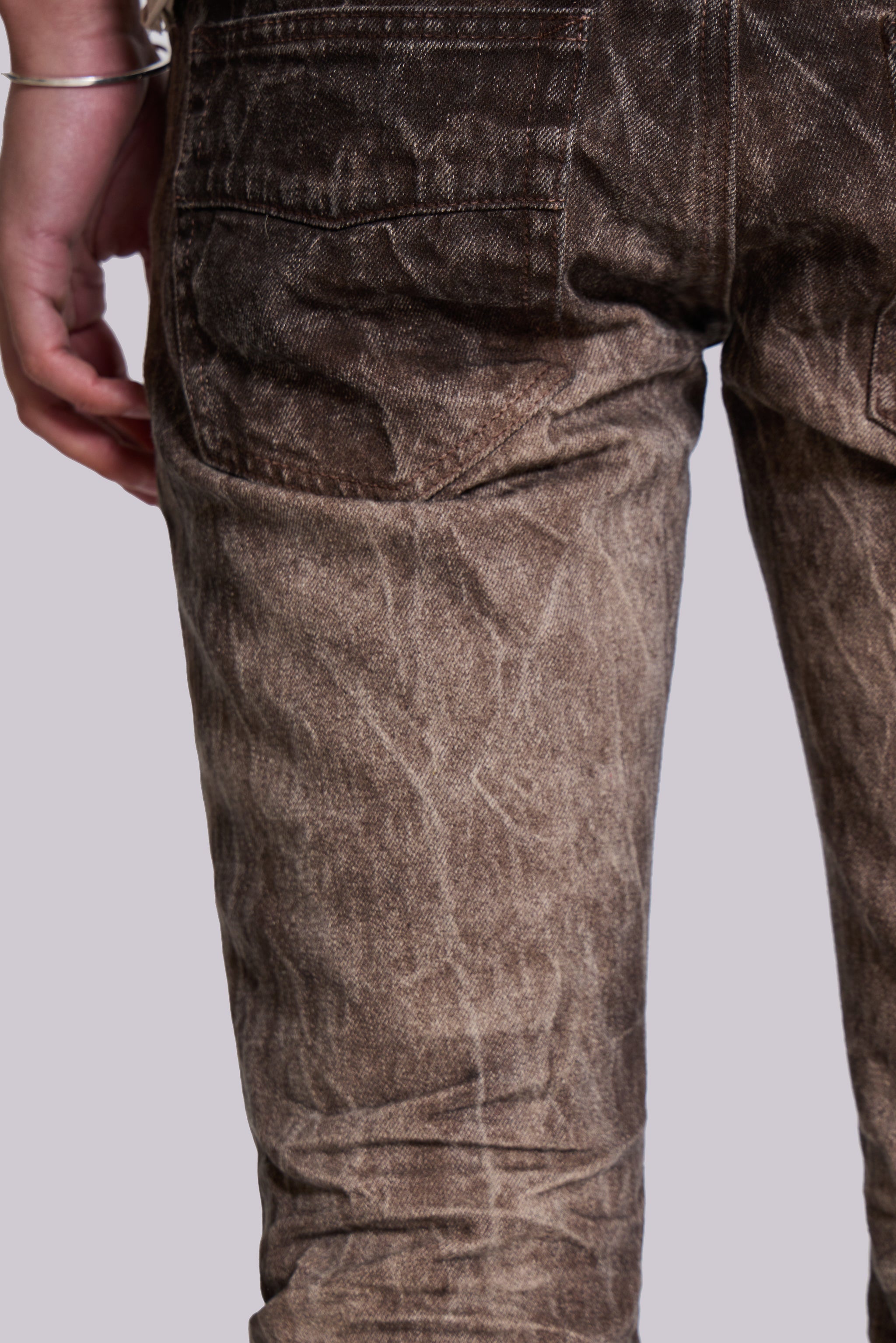 Brown Creased Drift Flared Jeans