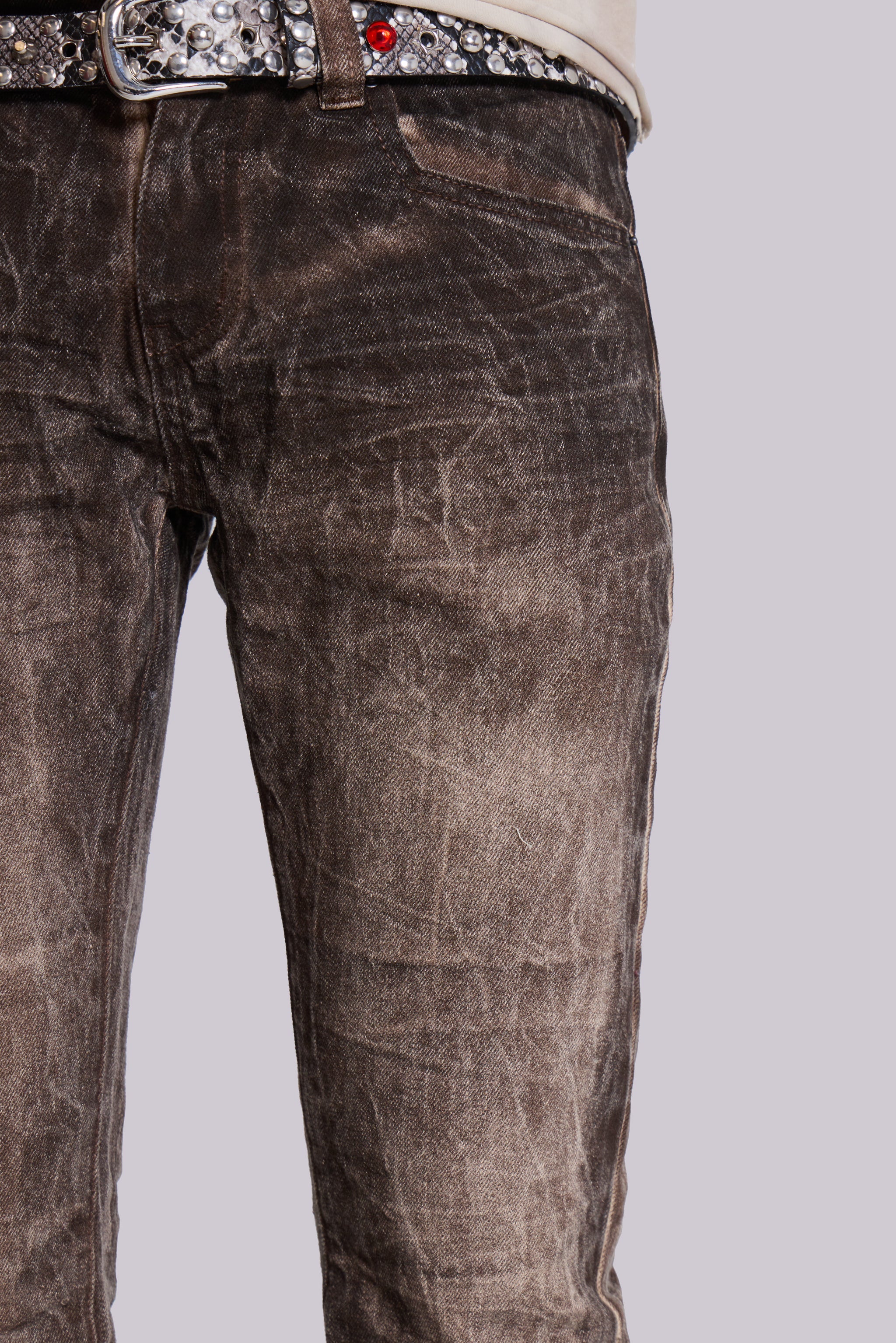 Brown Creased Drift Flared Jeans