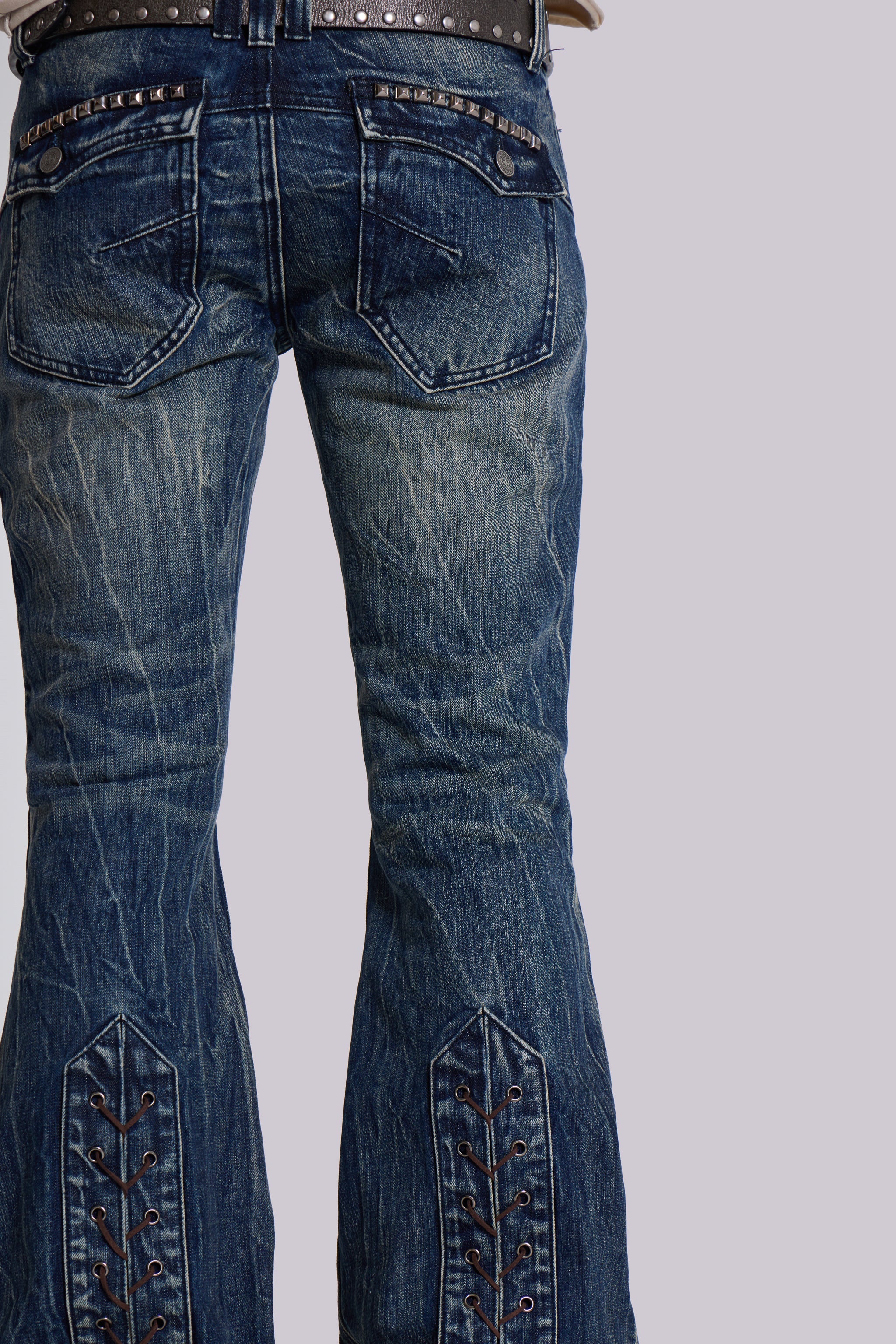 Washed Blue Laced Flared Jeans