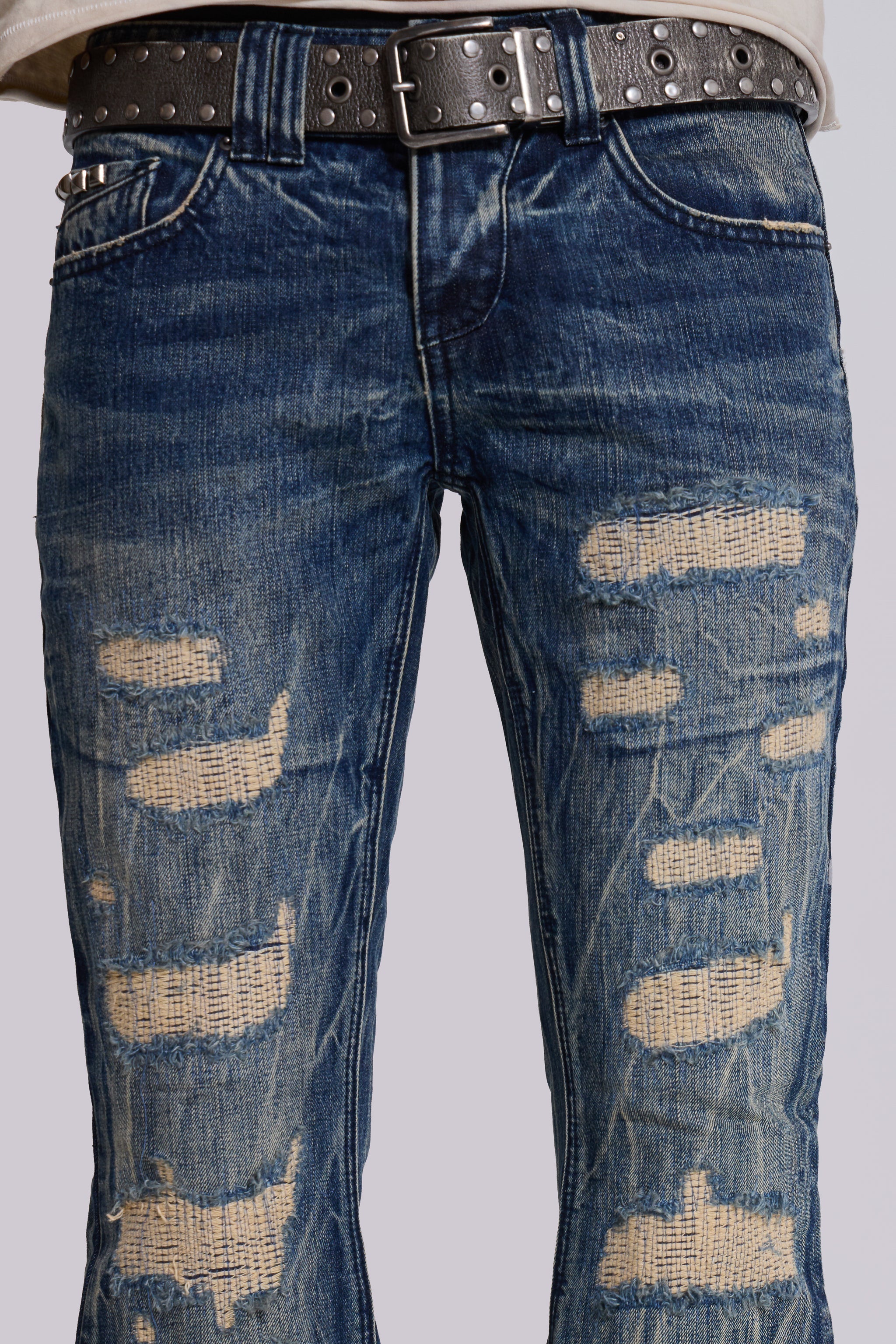 Washed Blue Laced Flared Jeans