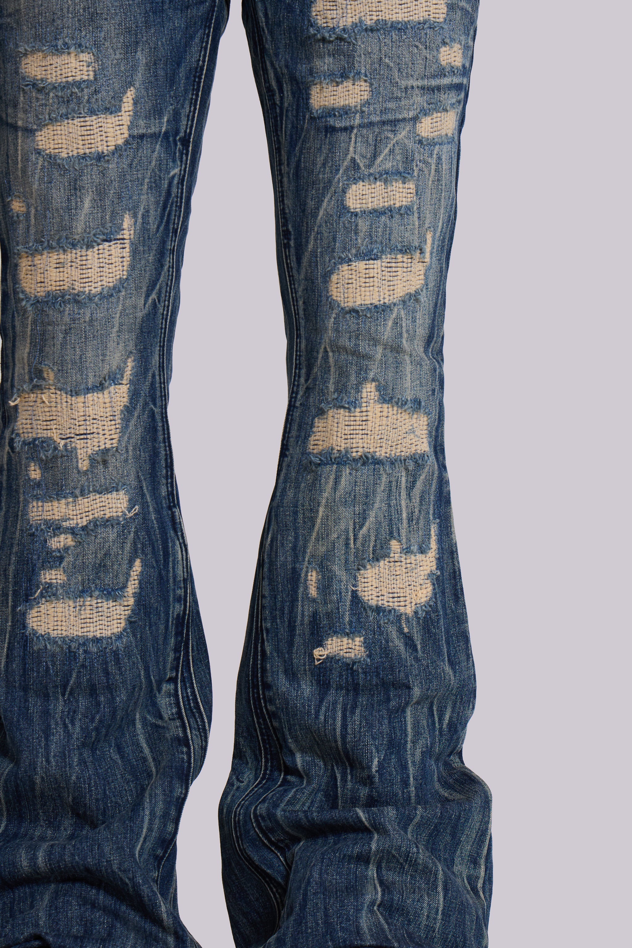 Washed Blue Laced Flared Jeans