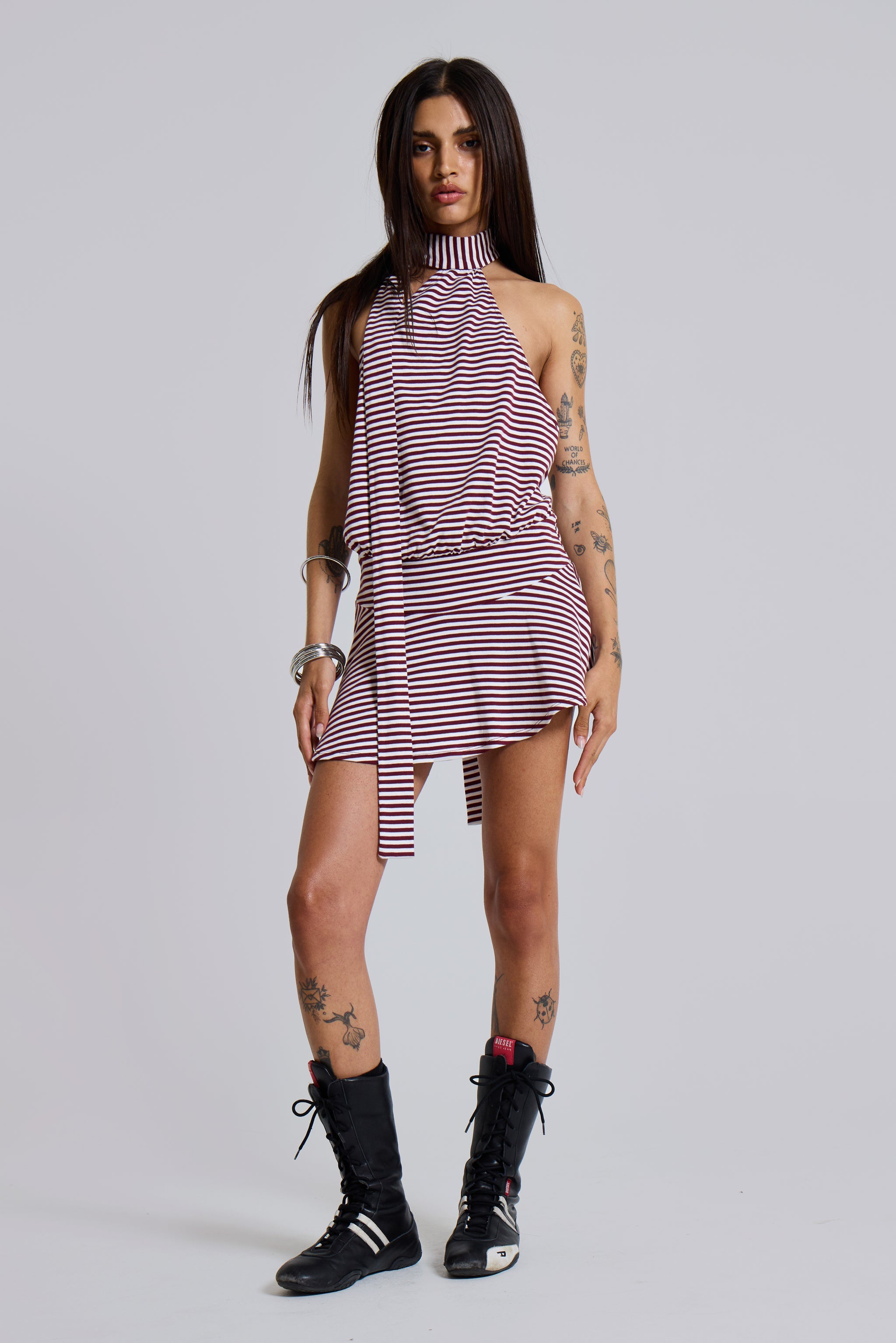 Enya Backless Mini Dress in Burgundy