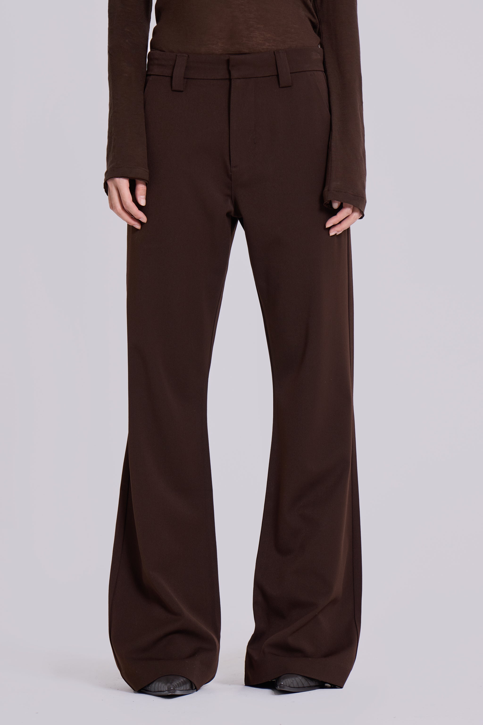 Brown Stacked Bootcut Suit Pants